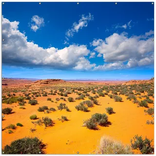 Wallario XXL Outdoor-Poster für Garten oder Balkon, Motiv Wüste in Arizona - blauer Himmel mit Wolken I, in ca. 200 x 200 cm - Blau