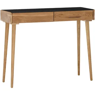 Konsolentisch , Schwarz, Eichefarben , Holz, Glas, Holzwerkstoff , Eiche , furniert , 2 Schubladen , 35x80x100 cm , Holzmöbel, Holztische, Wohnzimmertische Holz, Konsolentische Holz