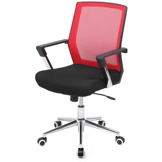SONGMICS Bürostuhl mit Netzbezug, höhenverstellbarer Chefsessel, Schreibtischstuhl mit Wippfunktion, Drehstuhl mit gepolsterter Sitzfläche, Stahlgestell, verchromt, 120 kg, rot-schwarz, OBN83RD