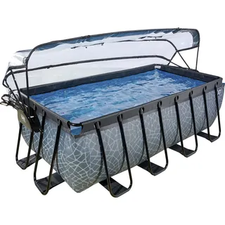 EXIT TOYS EXIT Stone Pool Grau 400 x 200 x 122 cm inkl. Sandfilteranlage, Abdeckung, Wärmepumpe, Poolleiter, Reparaturset