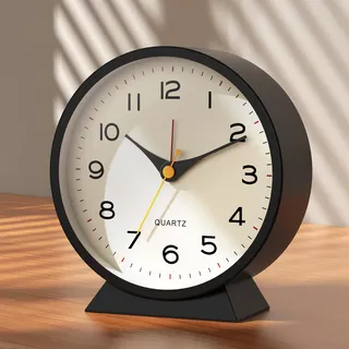 AYRELY®4.5 Zoll Wecker Analog ohne Ticken, Kleiner Retro-Metall-Tischuhr, batteriebetrieben, mit Nachtlicht für Kinder und Erwachsene. Ideal für Nachttisch, Schlafzimmer und Wohnzimmer-Deko (Schwarz)