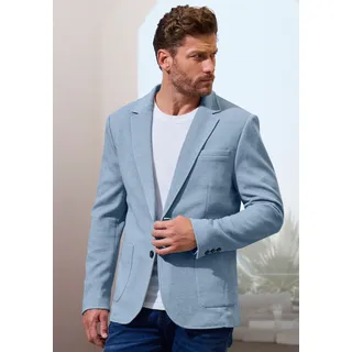 Sakko JOHN DEVIN "aus elastischer Jersey Pikee-Qualität", Herren, Gr. S (44/46), hellblau, Piqué, Obermaterial: 65% Baumwolle, 35% Polyester. Futter: 100% Polyester, unifarben, regular fit normal, Ärmel mit Ärmelschlitz mit Knöpfen, Sakkos Sakko, lässiges Stretchsakko mit dezentem Muster, Topseller