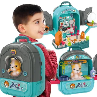 Woopie Kleines Tierarzt-Set 3-in-1: Häuschen im Rucksack – Hund