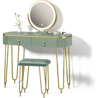 Livinity Schminktisch Isonca, mit LED Beleuchtung und Hocker, Grün - Grün