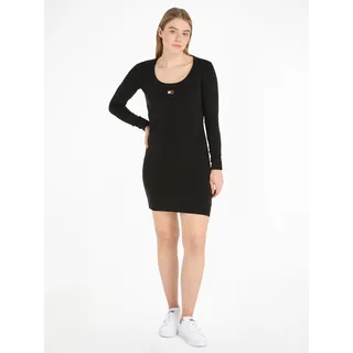 Tommy Jeans Jerseykleid »TJW BADGE RIB BODYCON LS«, mit Markenlabel, schwarz