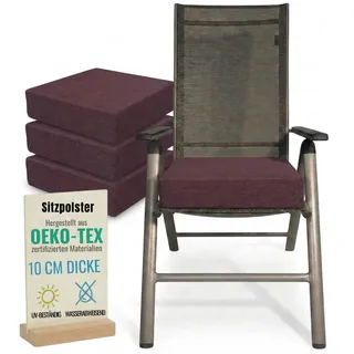 Pillows24 - Ergonomisches Sitzkissen Outdoor - 4x [ 40x40x10 cm ]  in Pflaume - Waschbar Sitzerhöhung mit Reißverschluss für Gartenmöbel Stuhl - Violett