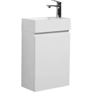 Badplaats Gäste-WC Waschtisch Set Angela 40 x 22 cm Weiß Hochglanz - Platzsparend Badmöbel Set mit Waschbecken und Unterschrank, Soft-Close - Weiß