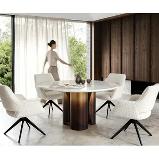 DELIFE Esstisch Adenza Rund 140x140 cm Marmor Weiß Metall Gold Fusion Finish - Weiß