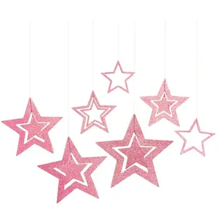 Yurosiay Glitzer Sterne zum Aufhängen 7er Set Aushöhlen Glitzernder Papiersterne Deko Groß Hängedeko Stern Weihnachtsdeko Stern Sterne Aufhängen für Hochzeit Party Christbaum Deko Rosa