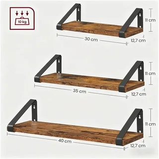 VASAGLE Wandregal 30 x 12 x 11 cm Braun-Schwarz