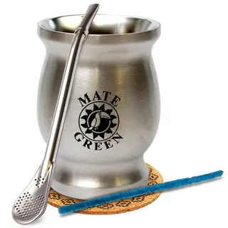 Mate tee ● Teetassenset Edelstahl Modern Mate Cup ● Bombilla Mate Straws ● Cleaning Brush BPA Free ● cork pad ● Double-Walled and Hot & Cold Drink ● Mate Tea, Coffe, Drinks