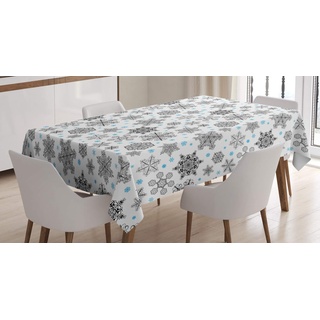 ABAKUHAUS Schneeflocke Tischdecke, Spitze Art-Winter, Pflegeleicht mit Modernster Druck Technologie Waschbar und Personalisiert, 140 x 170 cm, Weiß Schwarz Blau