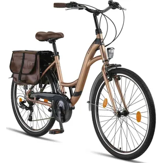 Licorne Bike Stella Plus Premium City Bike in Zoll Aluminium Fahrrad für Mädchen, Jungen, Herren und Damen - 21 Gang-Schaltung - Hollandfahrrad - Gold
