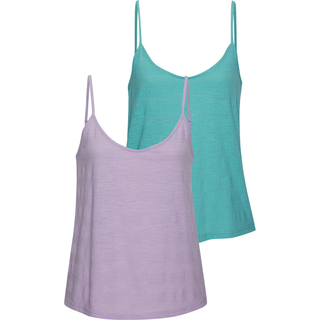 Spaghettitop VIVANCE "mit modischer Strukturoptik", Damen, Gr. 36/38, lila (flieder, türkis), Slub, Obermaterial: 65% Polyester (REPREVE), 35% Baumwolle, Strukturmuster, bequem, tiefer Rundhals, Tops Spaghettitop, Sommertop aus pflegeleichter Qualität mit Baumwolle, Topseller