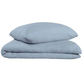 oh cosy Bettwäscheset Sally - Musselin - 2-teilig -135x200cm - Helblau