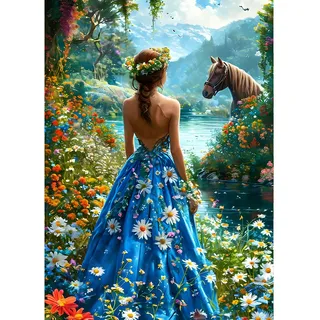 QINRUBB DIY Fürstin Diamond Painting Erwachsene, 5D Pferd Diamant Painting Bilder Anfänger, Bunte Blumen Runder Vollbohrer Diamant Kunst Kits Stickerei Kreuzstich Geschenke Home Wand Dekor 30x40 cm