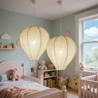 METHEDEECO 2er Set Heißluftballon Pendellampenschirme 35cm – Weiße Papierlampen Hängelampen – Geschenkidee für Kinderzimmer & Jugendzimmer – Dekoration für Jungen und Mädchen