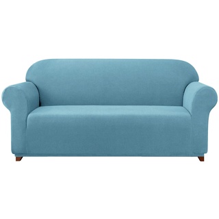 subrtex kariert Sofabezug Sofahusse Sesselbezug Stretchhusse Sofaüberwurf Couchhusse (2 Sitzer, Hellblau)