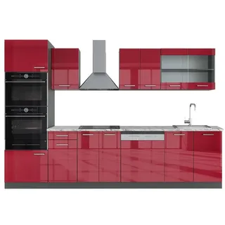 Vicco Küchenzeile R-Line 300 cm Rot Hochglanz/Anthrazit