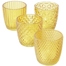 Bild Windlicht Set Marilu (gelb, Deko-Gläser für Kerzen / Teelichter, Kerzenständer ø 8 cm, verschiedene Muster, Form rund, Teelichthalter) 2001878