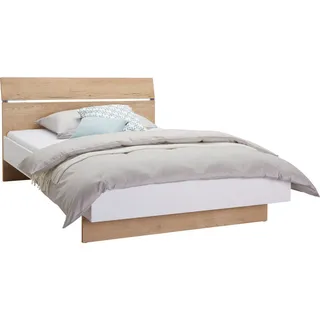 Hom`in Bett , Weiß, Eichefarben , Holzwerkstoff , 140x200 cm , Schlafzimmer, Betten, Einzel- & Doppelbetten