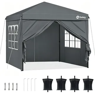 Sekey Faltpavillon 3x3 mit 4 Seitenwänden und mit 4 Sandsäcke, Wasserdicht Pop Up Pavillon für Camping, Festival, Events, Picknicks, Grau - Grau