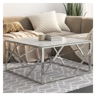 vidaXL Couchtisch Silbern Edelstahl und Hartglas