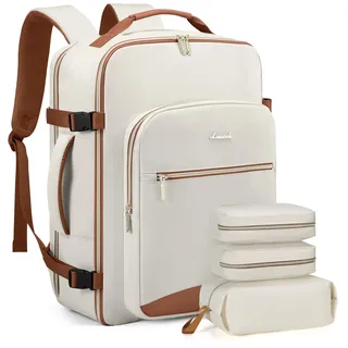 LOVEVOOK Handgepäck Rucksack, 40L Groß Reiserucksack Damen Flugzeug Koffer Travel Backpack, Wasserdicht Reisetasche mit 17 Zoll Laptopfach für Reise Business Geschäftsreise Weekend Wandern, Beige