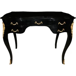 Casa Padrino Luxus Barock Schreibtisch Schwarz Hochglanz / Gold 100 x 80 x 58 cm - Sekretär Luxus Möbel - Schwarz, Gold