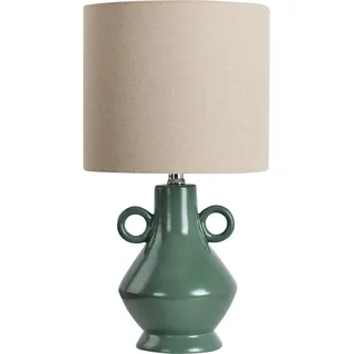 BELIANI Tischlampe Grün Keramikfuß Lampenschirm aus strukturiertem Stoff trommelförmig Raumbeleuchtung - Grün, Beige