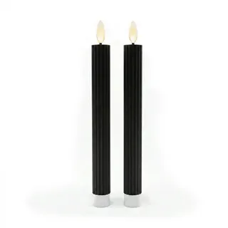 Relaxdays LED Stabkerzen, 2er Set, HxD: 25 x 2 cm, flackernde Flamme, Echtwachs, Rillen, flammenlose Kerzen, schwarz