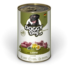 DOGGY Dog Paté Lamm Sensitive, 6 x 400 g, Nassfutter für Hunde, getreidefreies Hundefutter mit Lachsöl und Grünlippmuschel, besonders gut verträgliches Alleinfuttermittel, Made in Germany