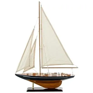 DRW Segelboot mit gezogenen Kerzen und Holzhelm auf einem Sockel in Blau und Natur, 58 x 42 x 9 cm