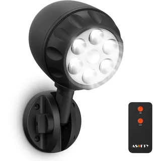 LED Bewegungsmelder Aussen Batterie, ASOFTY 6 LED 1000LM Strahler Drahtlose Batteriebetrieben mit RF Fernbedienung, IP65 Wasserdicht Sicherheit Spot Lampen Garten Garage Innen Außen