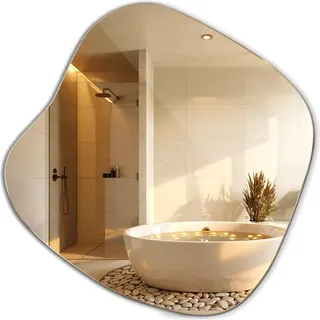 Wandspiegel – 48,3 x 47,9 cm – Designspiegel – Dekospiegel – Asymmetrischer Spiegel – Organische Form – Badezimmerspiegel - Silber