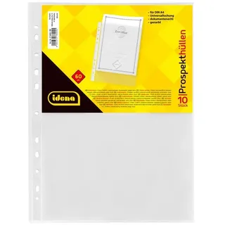 IDENA 376004 - 10 Stück Klarsichthüllen A4 genarbt, Prospekthüllen aus Kunststoff 60μ, dokumentenecht, Klarsichtfolien mit Universallochung