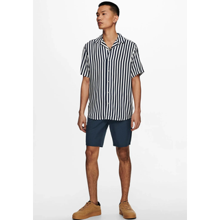 Kurzarmhemd ONLY & SONS "ONSWAYNE LIFE SS VISCOSE", Herren, Gr. XL, N-Gr, blau (marineblaus), Web, Obermaterial: 100% Viskose, gestreift, normal, Hemden Kurzarmhemd