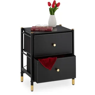 Relaxdays Nachtschrank 55,5 x 46 x 33 cm Schwarz/Gold