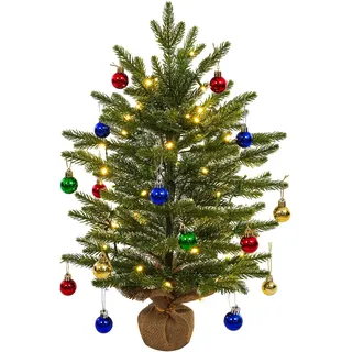Uten Kleiner Weihnachtsbaume, 60 cm Mini Weihnachtsbaume Künstlich PE mit 18 Dekorativen Kugeln und 50 LED Lichterketten für Büro, Wohnzimmer, Fensterbank, Weihnachtsdekoration für den Schreibtisch