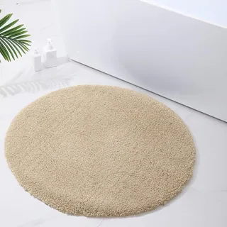 Homaxy Badezimmerteppich rutschfest Waschbar Badematte Weich Flauschig Badteppich Shaggy Hochflor Mikrofaser Badvorleger – rund 90 cm Ø, Beige