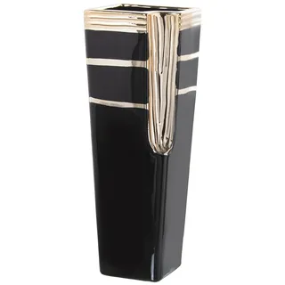 Alexandra House Living Vase, Schwarz, Gold, Keramik, 13 x 13 x 32 cm