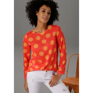 Langarmshirt ANISTON CASUAL, Damen, Gr. 40, orange (orangerot, orange), Feinstrick, Obermaterial: 100% Polyester, Leinenoptik, gepunktet, figurumspielend Po-bedeckend, Rundhals, Shirts Langarmshirt, mit Punkten, Topseller