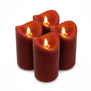 ToCi 4 x LED Kerzen Dunkelrot 7,5 x 10 cm – Echtwachskerzen flammenlos mit beweglicher Flamme & Timer - Stumpenkerzen mit LED-Licht für Advent, Deko, Grablicht, Innenbereich