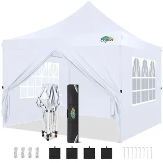COBIZI Faltpavillon 3x3, Pavillon 3x3 Wasserdicht Stabil Winterfest, Faltbar Partyzelt mit 4 Seitenwänden & 4 Sandsack Pop up Gartenpavillon UV-Schutz 50+ für Hochzeiten, Freien, Weiß