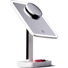 Fancii Schminkspiegel mit dimmbarem LED Licht, 3 Lichtfarben und 15x Vergrößerungsspiegel, Beleuchteter Kosmetikspiegel Make-up Spiegel mit Beleuchtung - Aura (Weiß)
