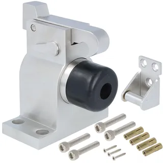 MS Beschläge Türfeststeller - Türpuffer mit Feststellhaken - Türstopper Edelstahl - Türstopper - Bodentürstopper - Türdämpfer für schwere Türen mit Gummipuffer und gefederter Anschlag - rostfrei