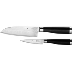 WMF Yari Messerset 2-teilig, 2 Messer geschmiedet, japanischer Spezialklingenstahl, 67 Lagen Griff aus Pakkaholz, Damaszener Klinge, Santoku Messer, Allzweckmesser