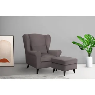 Home affaire Sessel »Ohrensessel CHISTELLE, wahlweise mit Polsterhocker« mit Wellenunterfederung, Maße: B/T/H: 81/87/99 cm, grau