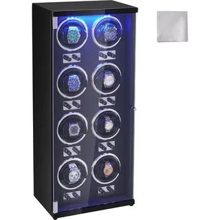 VEVOR Uhrenbeweger, Automatik-Uhrenbeweger, Watch Winder, Uhrenbeweger für Automatikuhren, Automatischer Uhrenbeweger mit Platz für 8 Uhren, LED Beleuchtung, 150–207 mm Einstellbar Riemenlänge