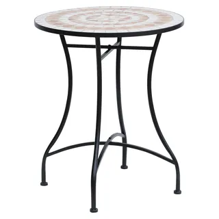 Gartentisch Mosaiktisch Balkontisch Beistelltisch Seviertisch rund Stahl + Keramik Orange + Weiß Ø60 x H71 cm - Orange, Weiß, Schwarz
